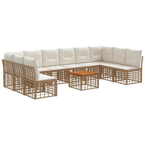 Set di divani da esterno 11 pcs Naturale e Bianco Crema - Foto 1