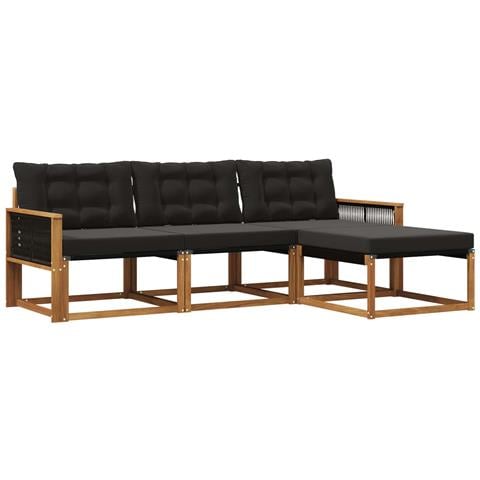 Set di divani da esterno con cuscino 4 pcs Naturale e Nero - Foto 1