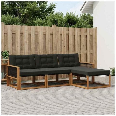 Set di divani da esterno con cuscino 4 pcs Naturale e Nero - Foto 2
