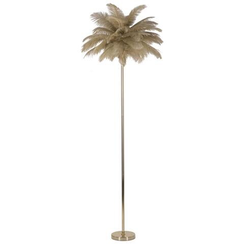Lampada Da Terra Palm Color Cammello In Metallo Dorato Con Piume Di Struzzo - Foto 1