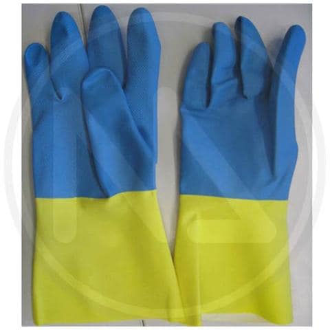 GUANTI da LAVORO in LATTICE e Neoprene Colore GIALLO BLU 12 pz Taglia 8 - Foto 1