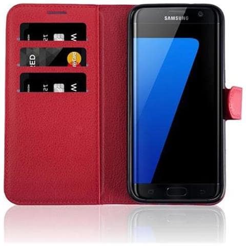 Custodia Compatibile Con Samsung Galaxy S7 Edge In Rosso Carminio - Coperchio Protettiva Con Chiusura Magnetica, Funzione Stand E Tasca Per Le Carte - Foto 2