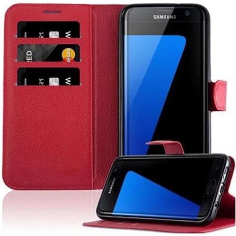 Custodia Compatibile Con Samsung Galaxy S7 Edge In Rosso Carminio - Coperchio Protettiva Con Chiusura Magnetica, Funzione Stand E Tasca Per Le Carte - Foto 1
