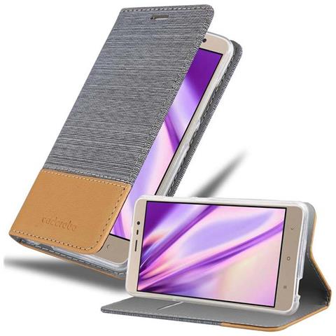 Custodia Compatibile Con Xiaomi Redmi Note 3 In Grigio Chiaro Marrone - Coperchio Protettiva Con Chiusura Magnetica, Funzione Stand E Tasca Per Le Carte - Foto 2