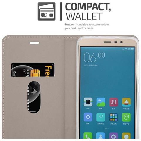 Custodia Compatibile Con Xiaomi Redmi Note 3 In Grigio Chiaro Marrone - Coperchio Protettiva Con Chiusura Magnetica, Funzione Stand E Tasca Per Le Carte - Foto 7