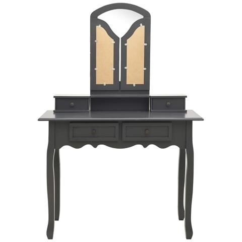 Tavolo Da Trucco E Sgabello Grigio 100x40x146cm Legno Paulownia - Foto 2