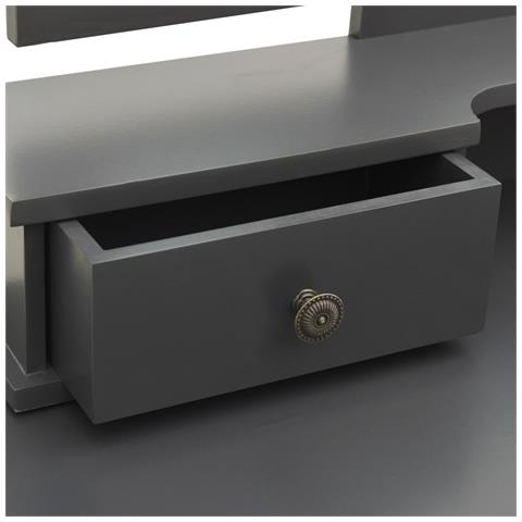 Tavolo Da Trucco E Sgabello Grigio 100x40x146cm Legno Paulownia - Foto 10