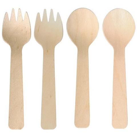6 Cucchiai + 6 Forchette In Legno 10 Cm - Foto 1
