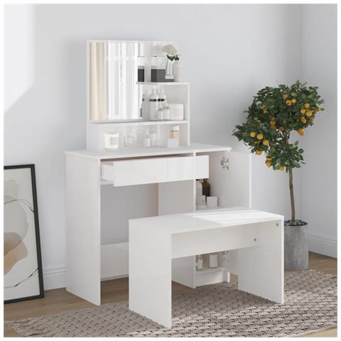 Set Tavolo Da Toeletta Bianco Lucido 86,5x35x136 Cm - Foto 6