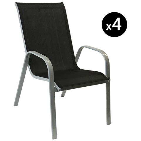 Set Di 4 Sedie Marbella In Textilene Nero - Alluminio Grigio - Foto 9