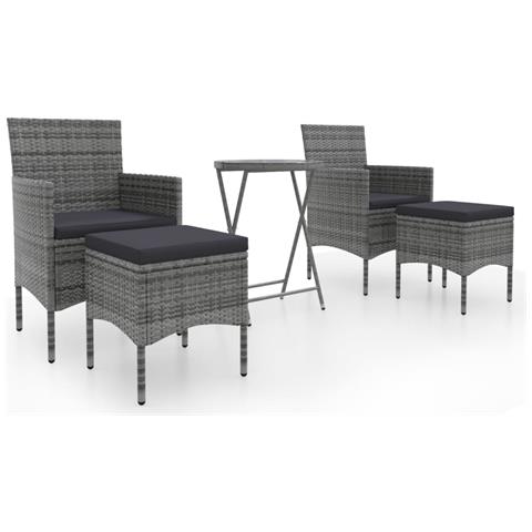 Set Bistrot Da Giardino 5pz Polyrattan E Vetro Temperato Grigio - Foto 2