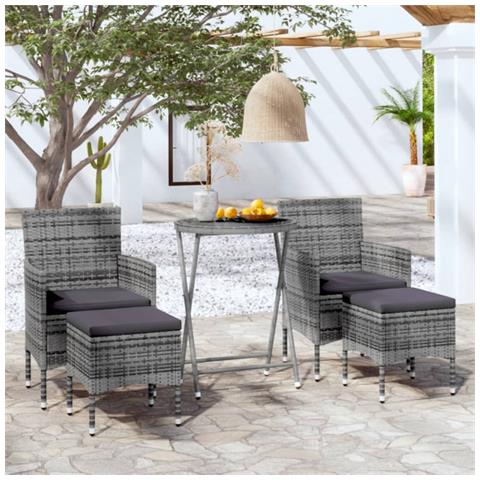 Set Bistrot Da Giardino 5pz Polyrattan E Vetro Temperato Grigio - Foto 1