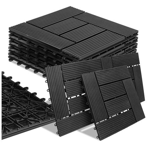 Set 11 Pezzi Piastrelle Pavimento Wpc A Incastro Da Esterno 30x30 Cm Antracite - Foto 1