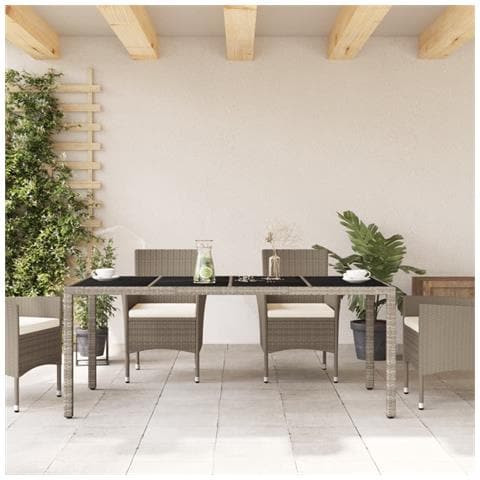 Tavolo Giardino Piano Vetro Grigio Chiaro 190x90x75 Polyrattan - Foto 3