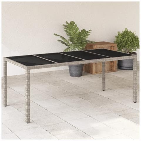 Tavolo Giardino Piano Vetro Grigio Chiaro 190x90x75 Polyrattan - Foto 1
