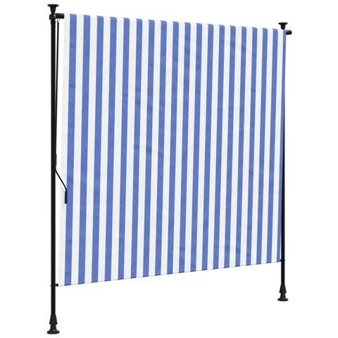 Tenda A Rullo Esterno Blu E Bianca 150x270cm Tessuto E Acciaio - Foto 1