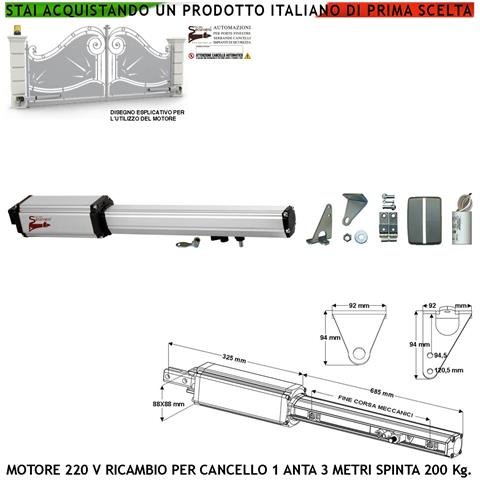 Motore Elettromeccanico 220 V Cancello Battente Anta 3 Metri Corsa Carrello 500 Mm Sblocco A Chiave Ricambio Automazio - Foto 1