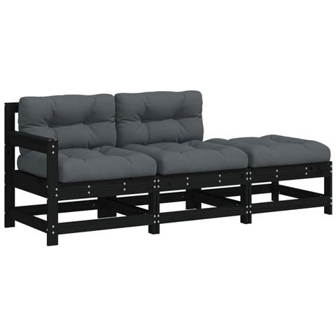 Set Divani Da Giardino 3 Pz Con Cuscini In Legno Massello Nero - Foto 1