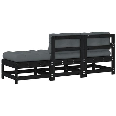 Set Divani Da Giardino 3 Pz Con Cuscini In Legno Massello Nero - Foto 2