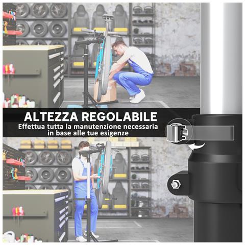 Cavalletto Bici per Manutenzione con Altezza Regolabile, Girevole a 360° e Pieghevole, Massimo 40 kg, Nero - Foto 2