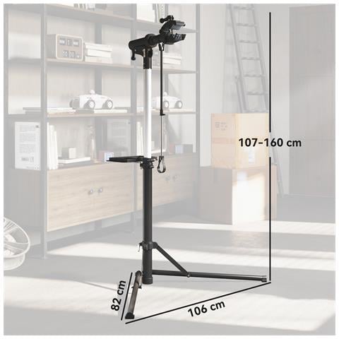 Cavalletto Bici per Manutenzione con Altezza Regolabile, Girevole a 360° e Pieghevole, Massimo 40 kg, Nero - Foto 6