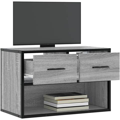 Mobile Tv Grigio Sonoma 60x31x39,5cm In Truciolato E Metallo - Foto 3