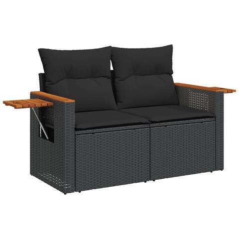 Divano Da Giardino Con Cuscini A 2 Posti Nero In Polyrattan - Foto 1