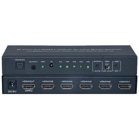 Switch Hdmi 5 In 1 Out, 4k@ 60hz Con Estrattore Audio Arc Hdmi 2.0 Hdr E Telecomando Black - Foto 1