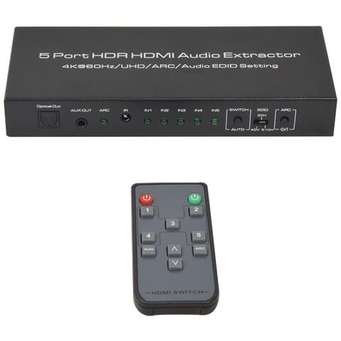 Switch Hdmi 5 In 1 Out, 4k@ 60hz Con Estrattore Audio Arc Hdmi 2.0 Hdr E Telecomando Black - Foto 2