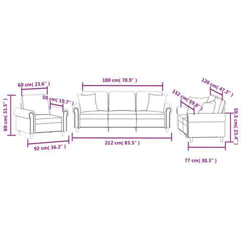 Set di Divani 3 pz con Cuscini Nero in Velluto - Foto 9