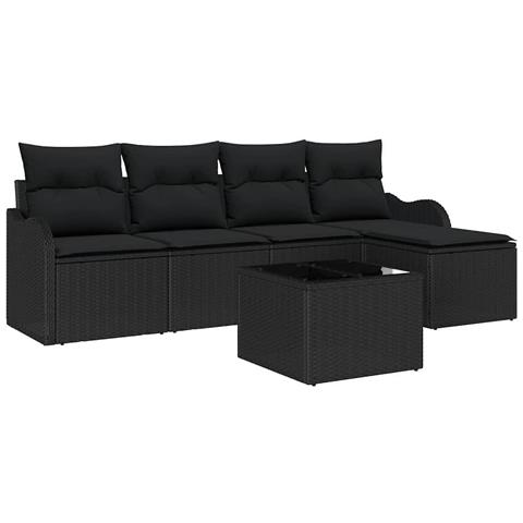 Set Divano da Giardino  6 Pezzi con Cuscini Beige Polyrattan, Divano da Giardino 2 Posti  con Cuscini Nero Polyrattan - Foto 1