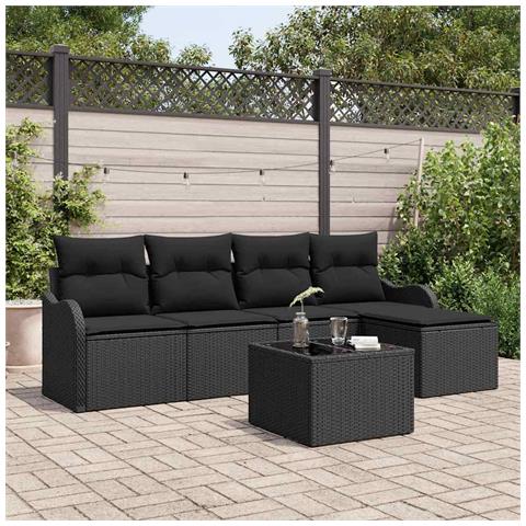Set Divano da Giardino  6 Pezzi con Cuscini Beige Polyrattan, Divano da Giardino 2 Posti  con Cuscini Nero Polyrattan - Foto 2