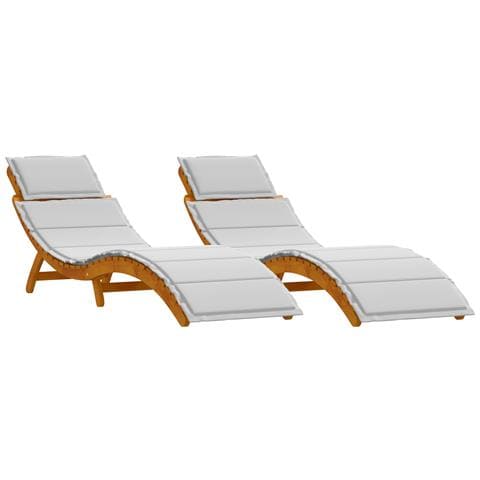 Lettini prendisole con cuscini 2 pcs Grigio chiaro Legno massello di acacia - Foto 1