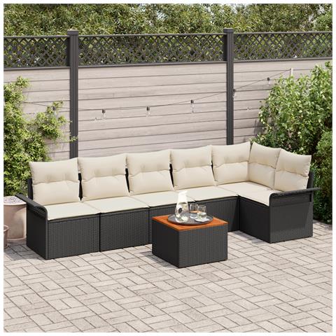 Set di Sofà da Giardino a 7 Pezzi con Cuscini Nero Polyrattan Acacia - Foto 2