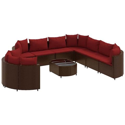 Set Divani da Giardino 10pz con Cuscini in Polyrattan Marrone - Foto 1