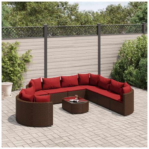 Set Divani da Giardino 10pz con Cuscini in Polyrattan Marrone - Foto 2