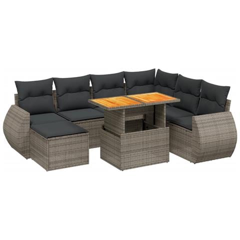 Set Divano da Giardino 8 pz con Cuscini Grigio in Polyrattan - Foto 1