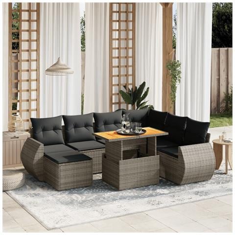 Set Divano da Giardino 8 pz con Cuscini Grigio in Polyrattan - Foto 2