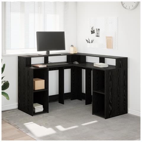 Scrivania Rovere Nero 130x130x91 cm Legno ingegnerizzato - Foto 2