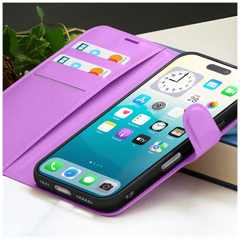 Custodia A Portafoglio Per Iphone 17 Pro Con Supporto E Linguetta Magnetica, Viola - Foto 5