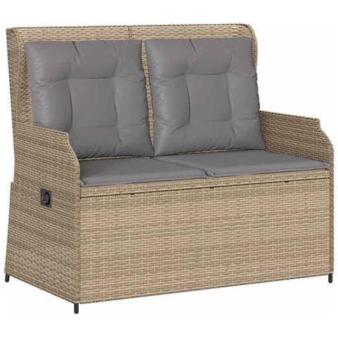 Panca Reclinabile da Giardino con Cuscini Beige in Polyrattan - Foto 1