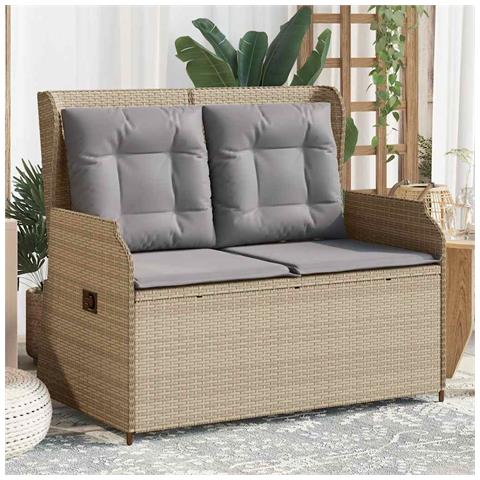 Panca Reclinabile da Giardino con Cuscini Beige in Polyrattan - Foto 2