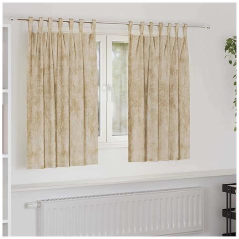 Tenda con tende 2 pcs Crema 140 x 140 cm Velluto - Foto 2