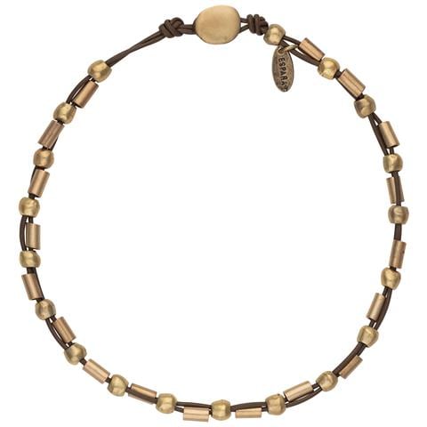 Collana Multiperle In Pelle Placcata Oro, Placcata Zama, 40 Cm - Foto 1