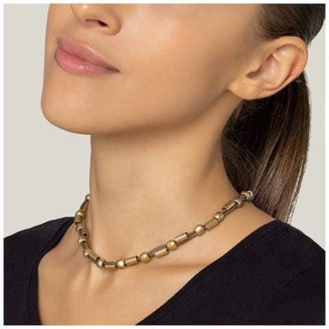 Collana Multiperle In Pelle Placcata Oro, Placcata Zama, 40 Cm - Foto 2