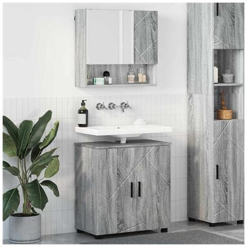 Set di mobili per il bagno con porta 2 pcs Grigio Sonoma - Foto 2
