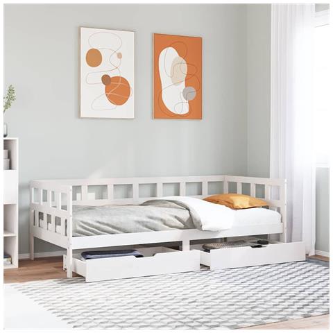 Dormeuse con Cassetti Bianco 90x200 cm Legno Massello di Pino - Foto 2