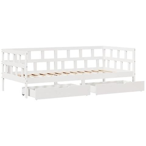 Dormeuse con Cassetti Bianco 90x200 cm Legno Massello di Pino - Foto 9