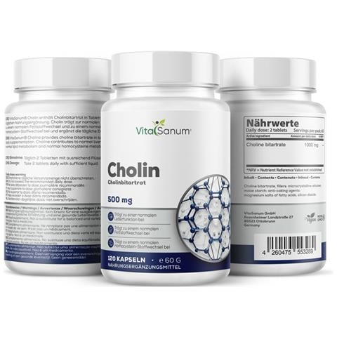Colina 500 mg Bitartrato di Colina 120 Capsule Integratore alimentare - Foto 1