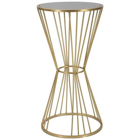 Tavolino Alto Super Ø40x80 In Ferro Dorato Con Piano A Specchio - Foto 1